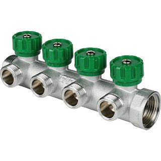 Коллектор FAR 3/4" 4 выхода M24x19 хромированный с вентилями Артикул FK 3856 C34